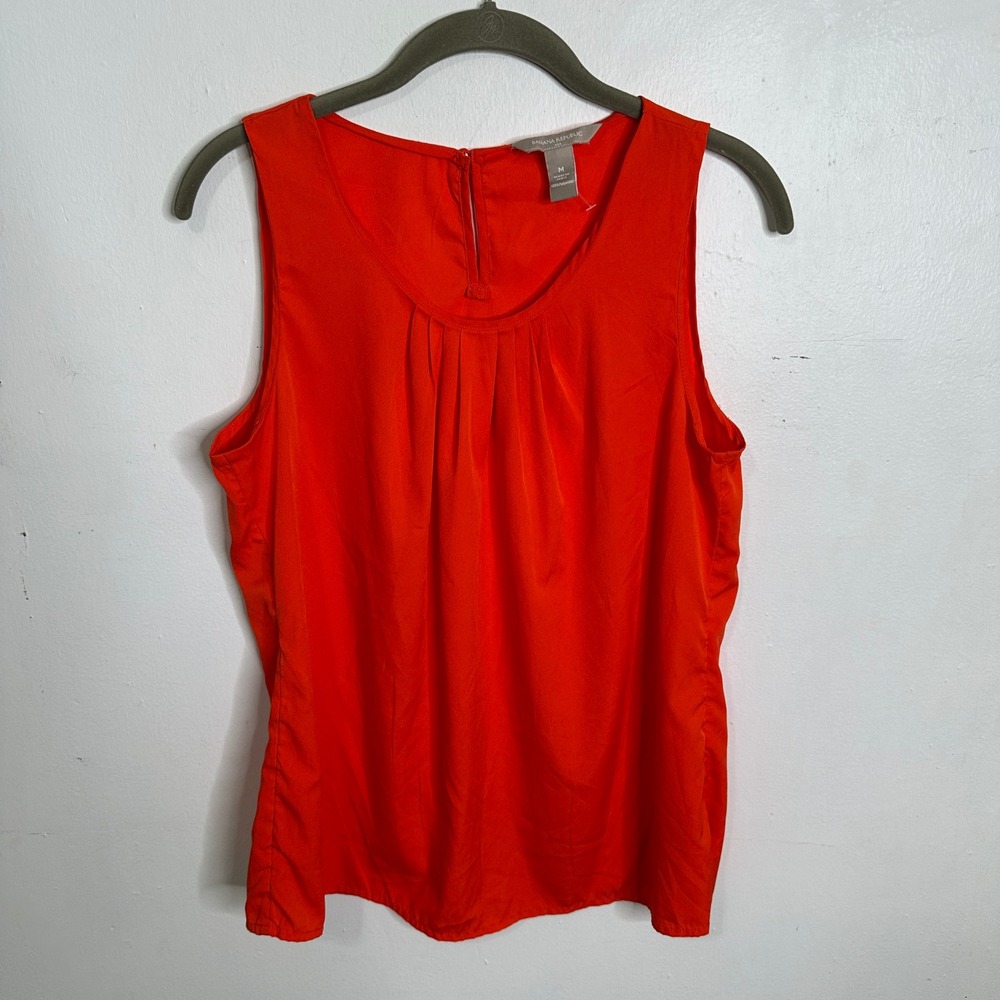 Banana‎ Republic Womens Orange Pleated Scoop Neck Sleeveless Blouse Top Size M
